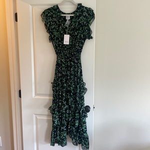 Brand new Misa Los Angeles midi dress in green floral mini blooms. Sold out!